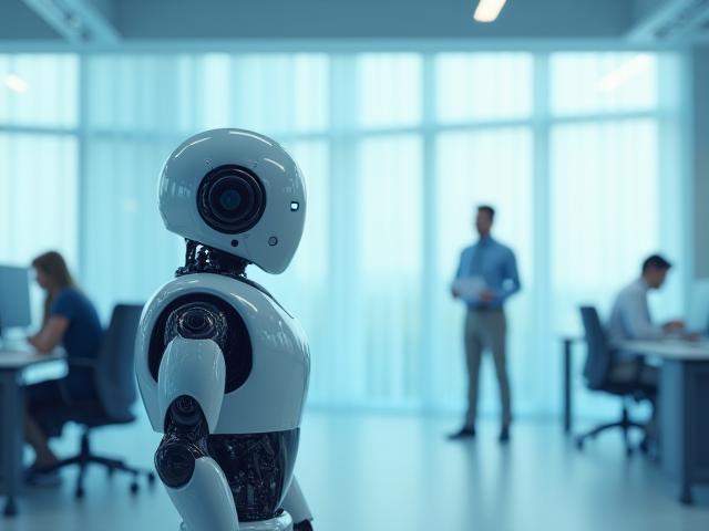 Imagen de un robot colaborativo en un ambiente de oficina moderna